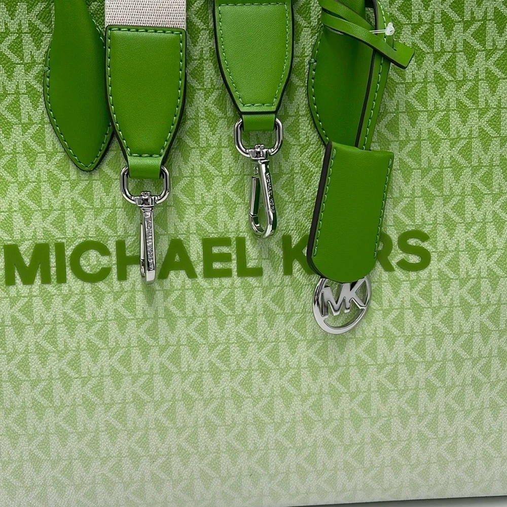 Michael Kors Mirella Medium Ombré Logo Tote Bag Jungle Green  NWT